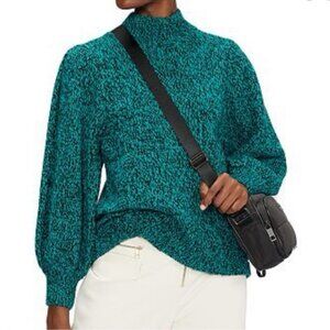 Ted Baker Elvinaa Chunky Wool Cashmere Blend Blouson Sleeve Green Women's Sz 8